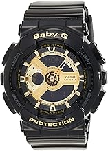Reloj Casio para mujer BA-110-1ACR Baby-G con pantalla analógica-digital tonalidad dorada y correa de resina negra