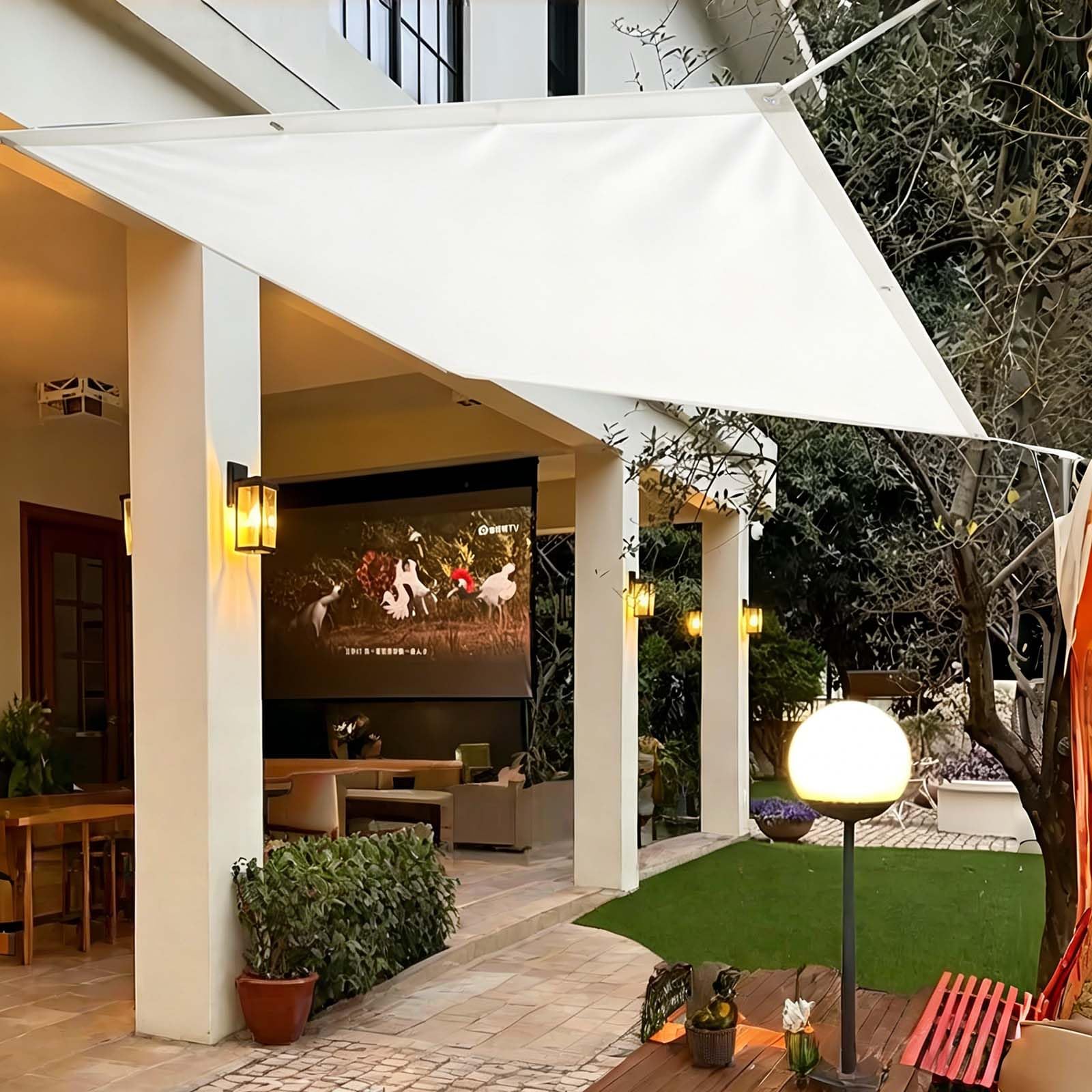 Toile ombrage 100x340 cm imperméable blanche en PES avec cordes pour patio