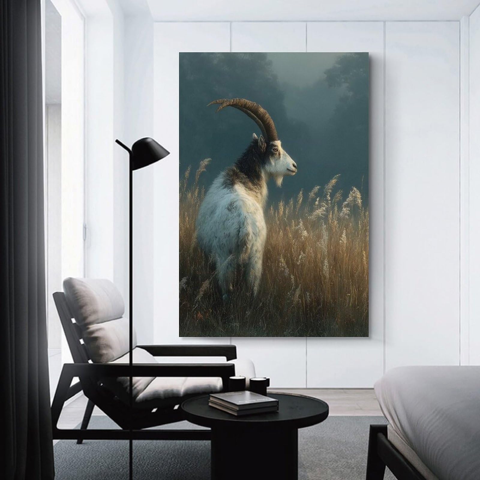 Junmoney Goat in A Misty Field Home Decor Wall Art 08x12inch(20x30cm), for Office, Study Or Home Workspace, Home Office Artwork with Decorative Appeal