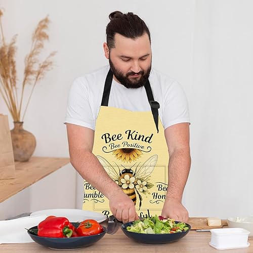 Miniatura 7 de ANNA QUEEN Divertido delantal con bolsillo para mujeres y hombres, cocina ajustable para hornear barbacoa con linda flor de animal