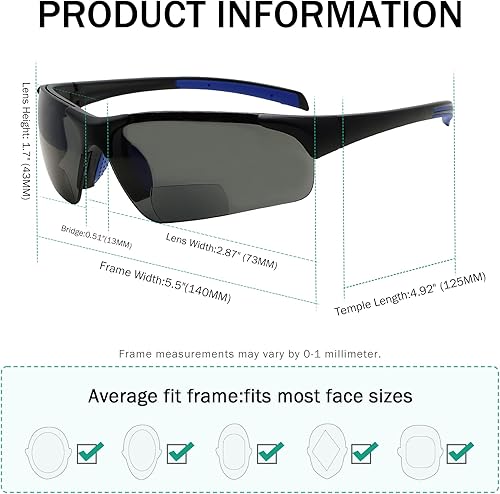 Miniatura 3 de Eyekepper TR90 Gafas de sol bifocales polarizadas deportivas irrompibles sin montura, Marco negro-azul matelente gris