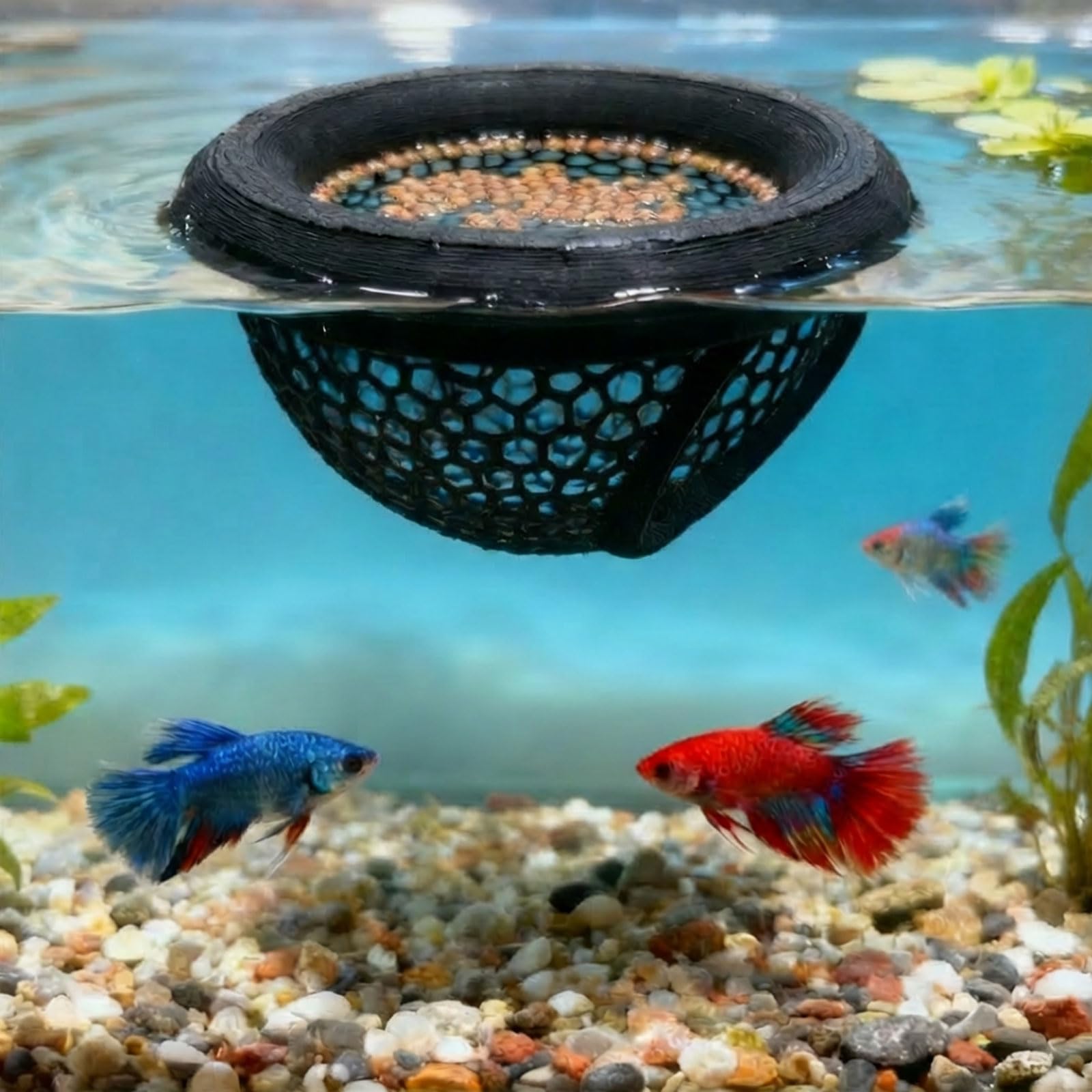 Aquarium Floating Betta Fish Skins, Betta or Shrimp Feeder, Cave and Hammock, Small Fish Feeding Rings, Aquarium Hiding Feeding Decorative Accessories (Black) : Pet Supplies