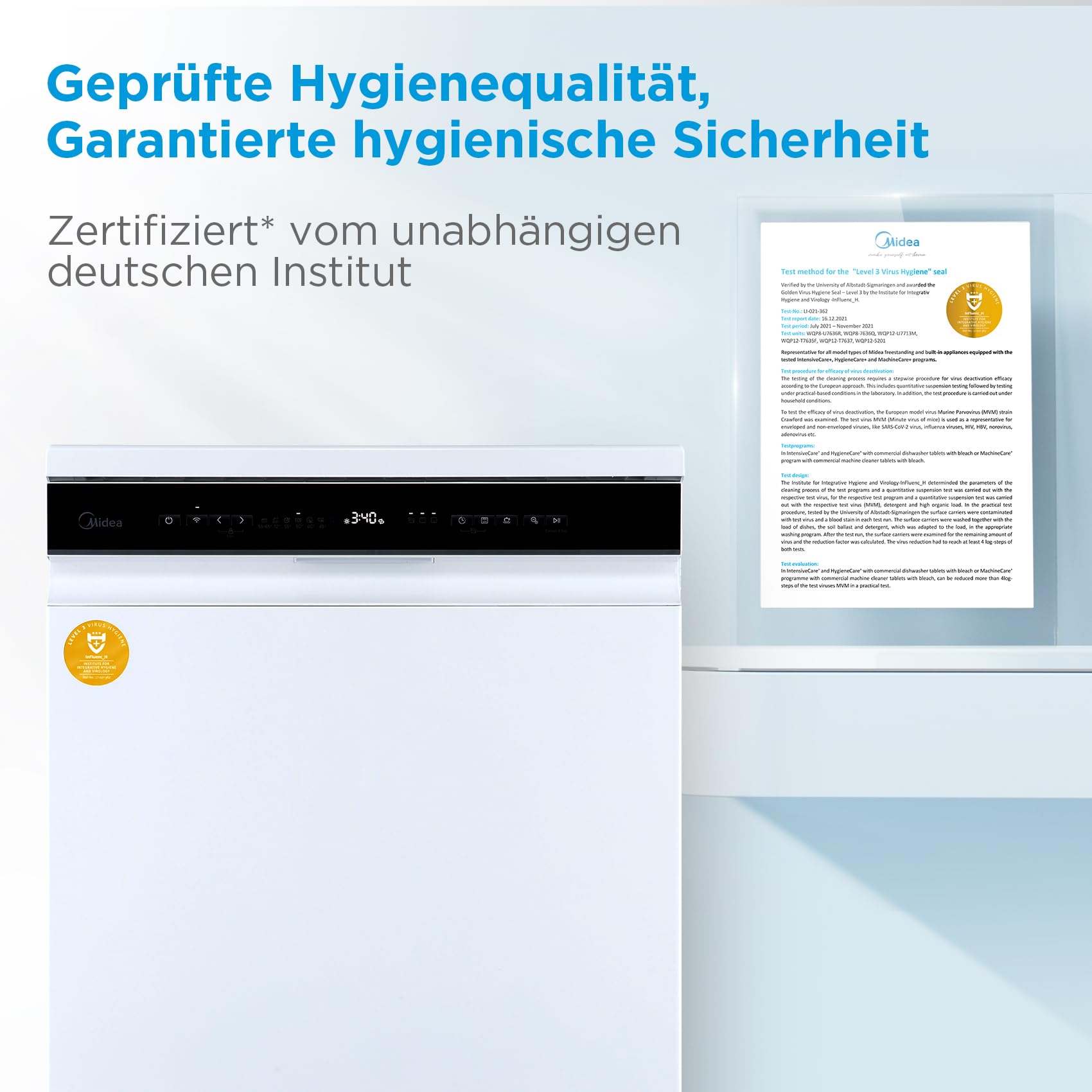 Midea Spülmaschine 60cm Freistehend & Unterbaufähig 14 Maßgedecke Weiß | EEK C, 44 dB Leise, Ion Dishfresh, Dualzone Wash, AquaStop, Startzeitvorwahl, WLAN-fähig, Geschirrspüler mit Besteckschublade