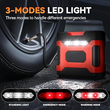 Auto Dynasty 12V Digital Tire Inflator, 150 PSI Air Pump with LED, Red