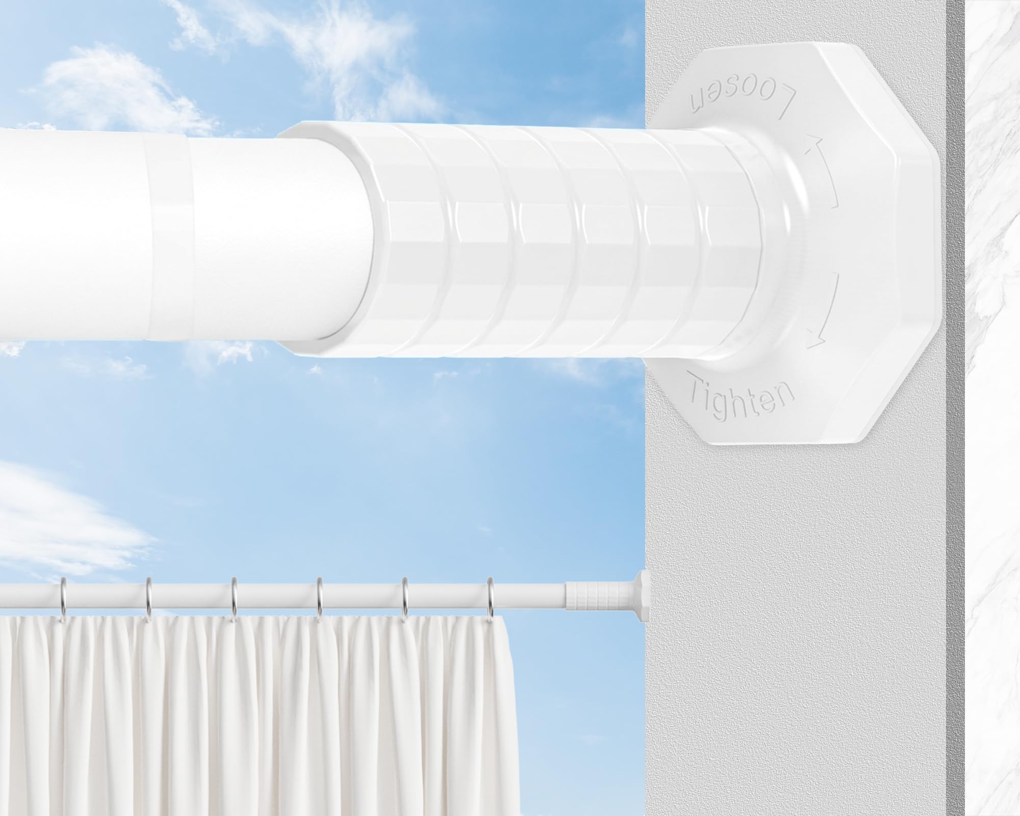 Bastone per tenda a tensione, 130-400 cm, senza foratura, extra lungo, per esterni, per patio, aste a molla regolabili per finestra del bagno, facile da installare, non arrugginisce, bianco