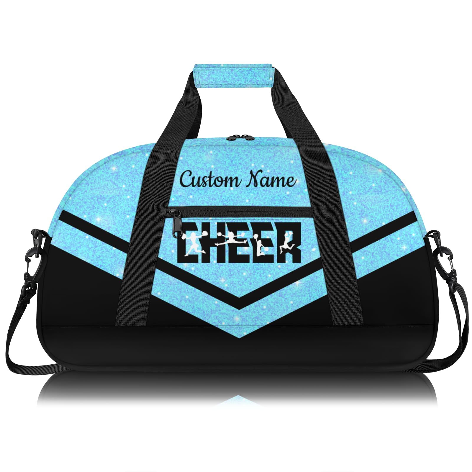 Personalised Cheerleading Duffel Bag for Girls | Custom Name Waterproof Sports Bag for Cheer, Gym & Travel | Cheerleader Team Gifts Bag with Adjustable Shouler Strap, Blue Glitter Black