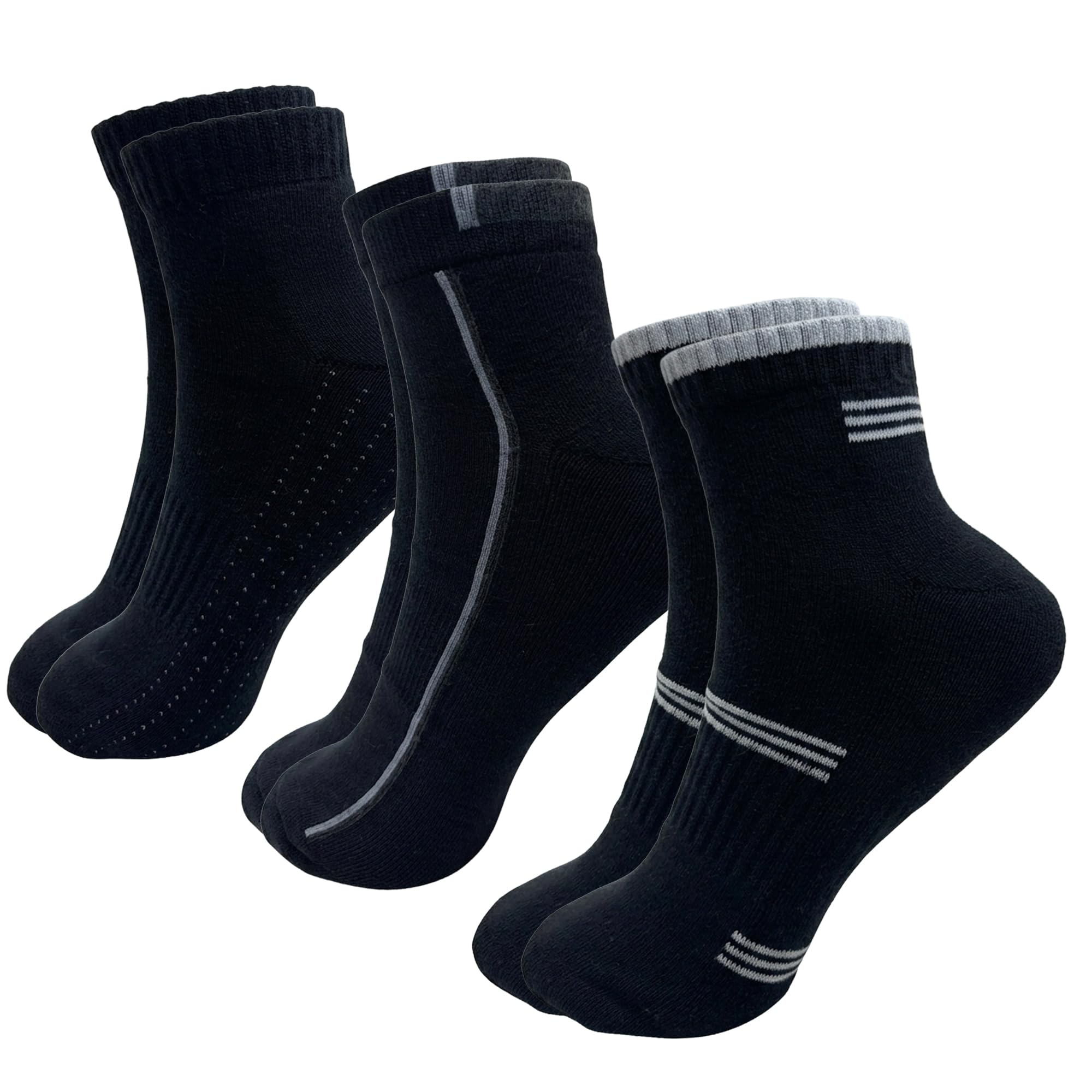 HALF TERRY SOCKS W/CONTRAST STRIPES 3 PAIR SIZE SZ 39-42 - BLACK-image-19