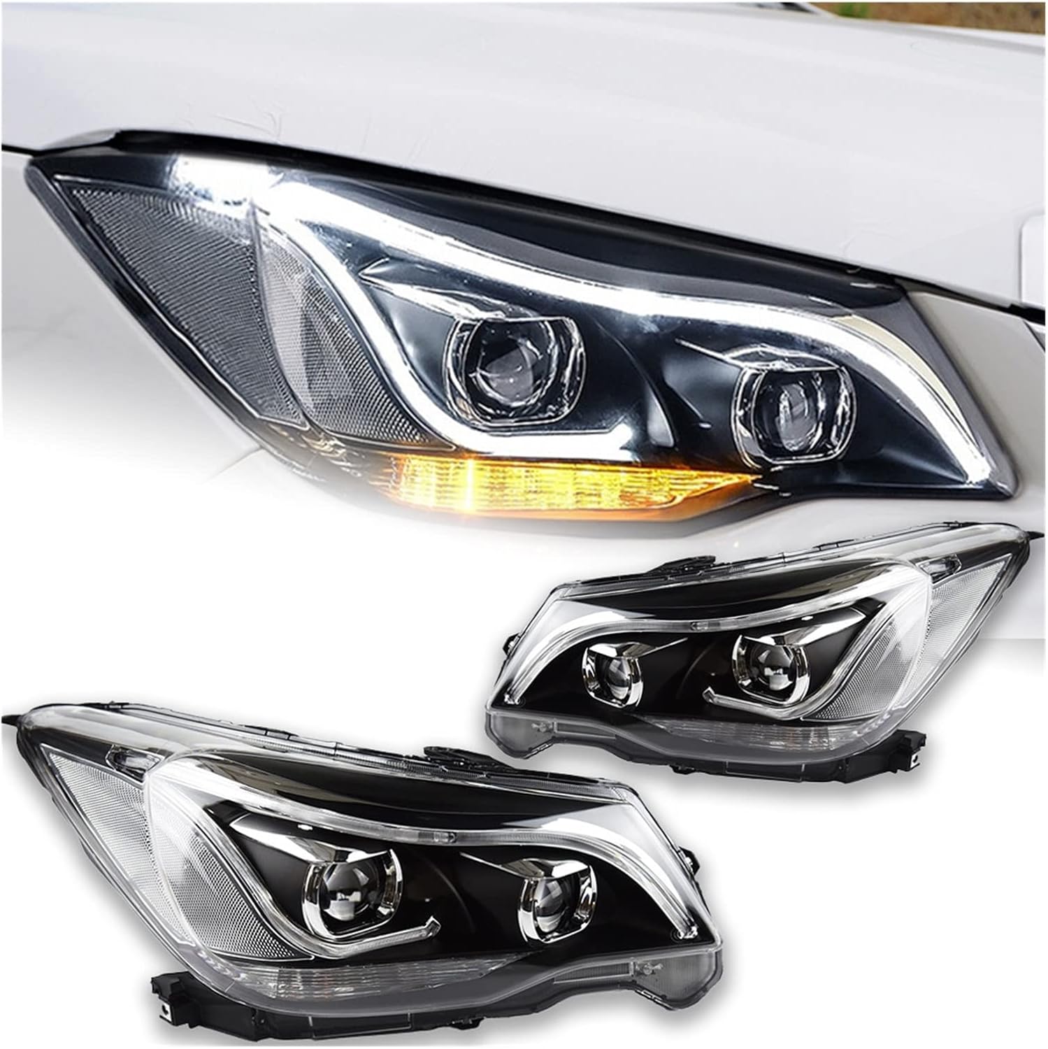 Car Styling Head Lamp LED Headlight Angel Eye DRL Hid Bi Xenon Auto Accessories Compatible With Forester Headlights 2013-2016(Headlight No Bulb)
