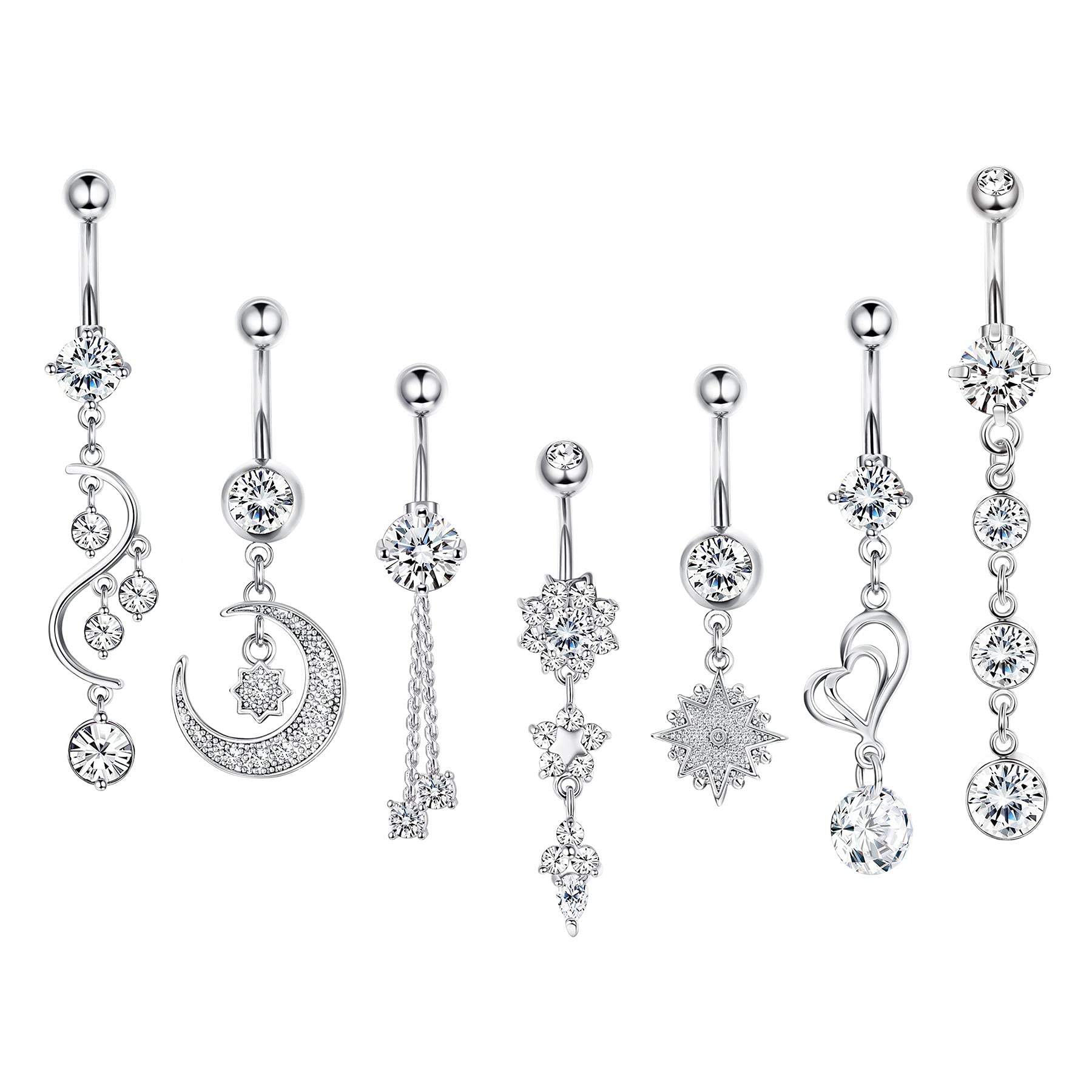 CASSIECA7 Piezas Piercing Ombligo Acero Quirurgico Piercing Ombligo Embarazada para Mujeres CZ Belly Piercing Body Piercing Ombligo Colgante Adornos Corporales Set