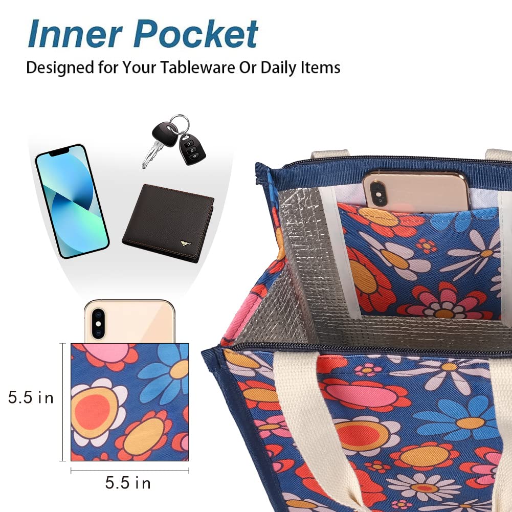 iknoe Insulated Lunch Bag for Women 9L Sturdy Wide-Open Foldable & Portable Lunch Tote with Interior Pockets - Image 4