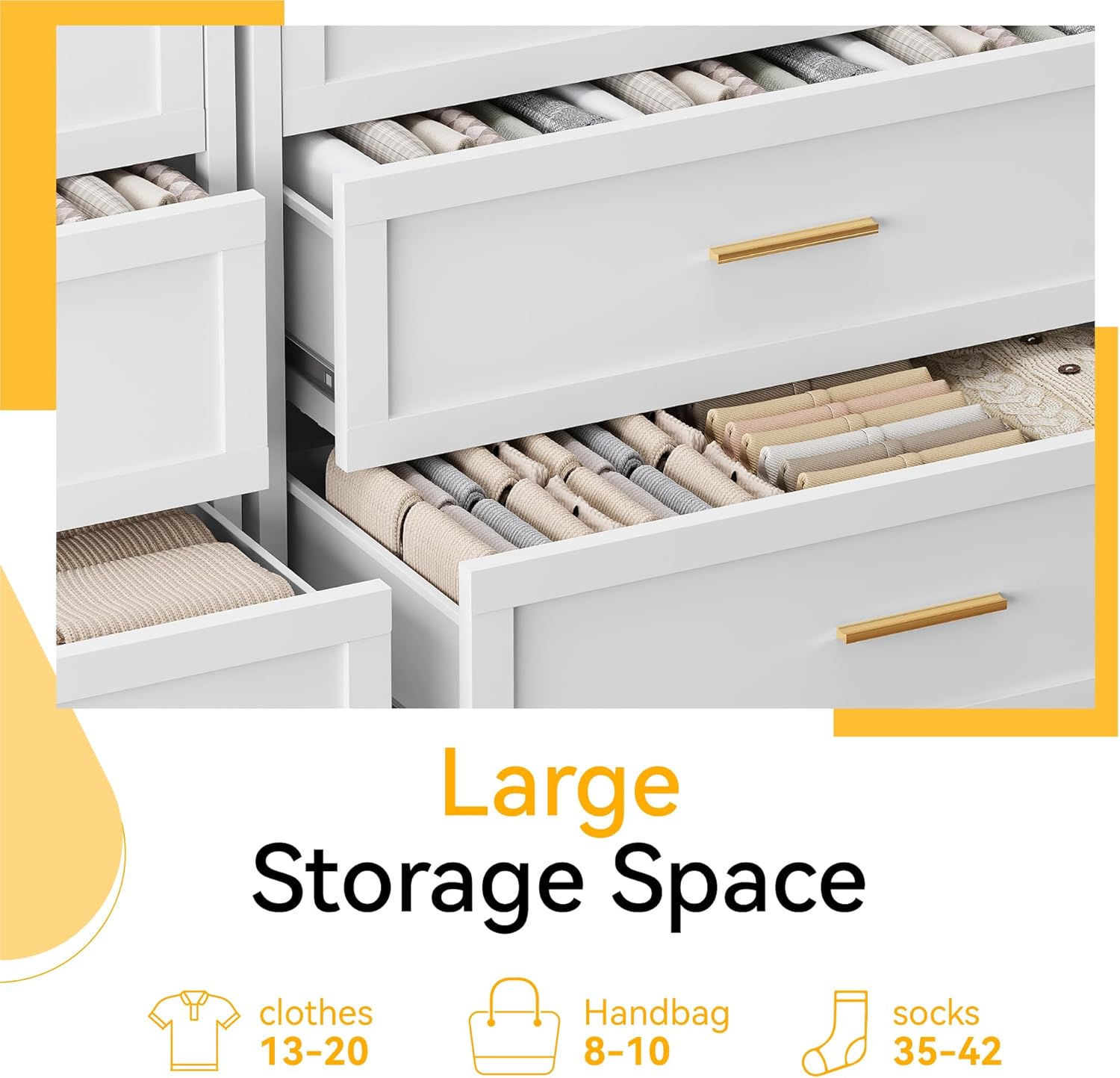 YAUWOH 5 Drawer Metal Dresser, Heavy Duty Steel Storage Dresser with Smooth Glide Drawers,Anti-Tip Safety Metal Chest of Drawers for Entryway, Bedroom, Modern Industrial Style,(1PC,White)