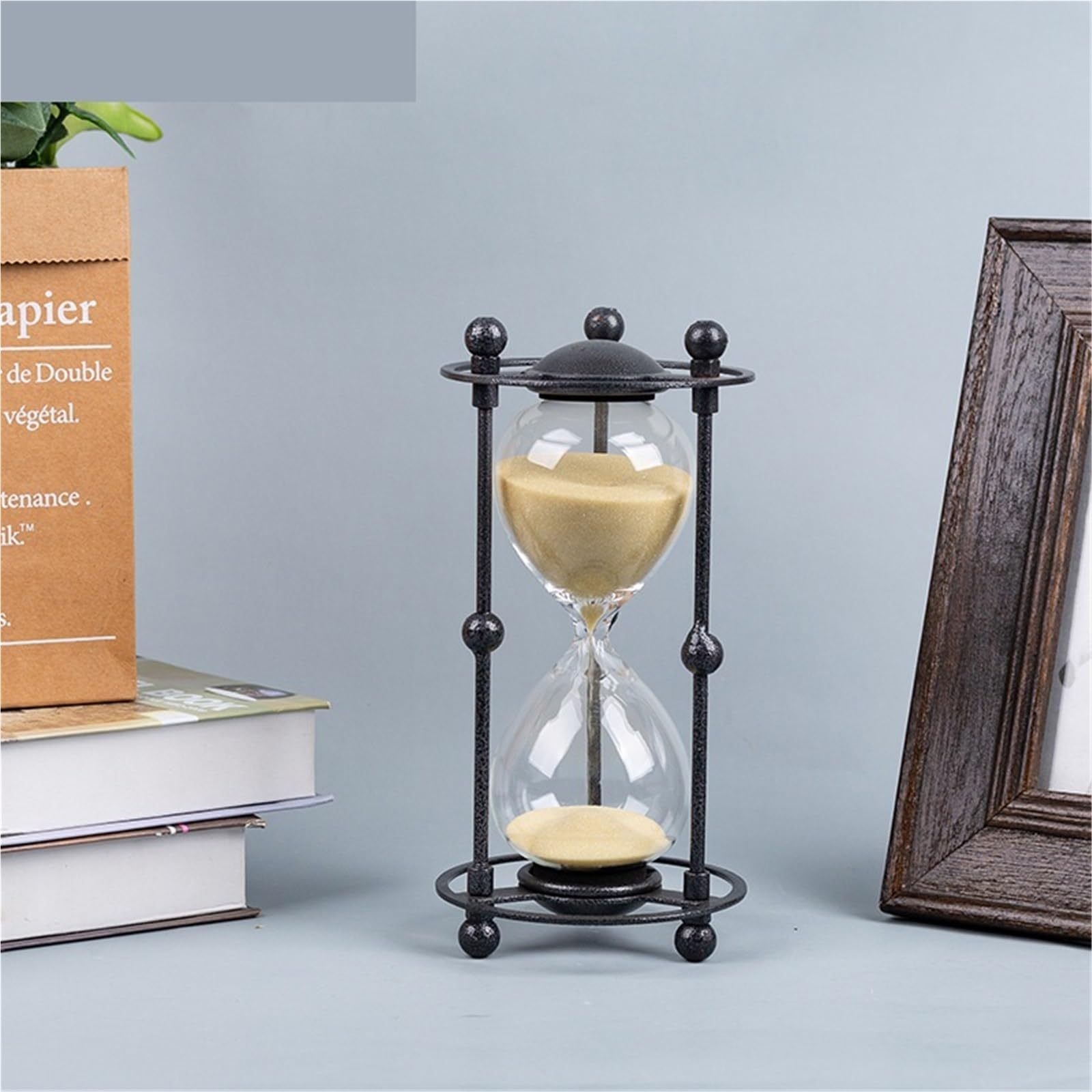 Reloj de Arena Hierro Vintage, Reloj 15 Minutos, Temporizador, Metal, Creativo para Escuela(Black)