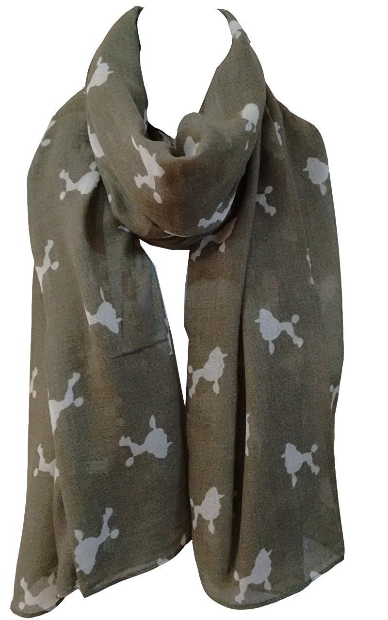 Glamlondon Women's Khaki-Green Poodle Print Scarf Dogs Fancy Puppies Breed Caniche Barbone Wrap Shawl Sarong (Khaki-Green)