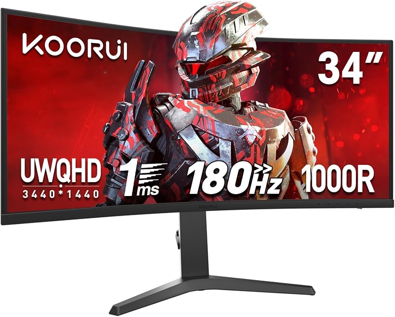 Monitor para juegos WQHD curvo ultraancho de 34 pulgadas, 180 Hz 1000R 1 ms | 3440×1440p HDR400, 95% DCI-P3, PIP/PBP, FreeSync Premium, soporte de altura ajustable, juegos y multitarea