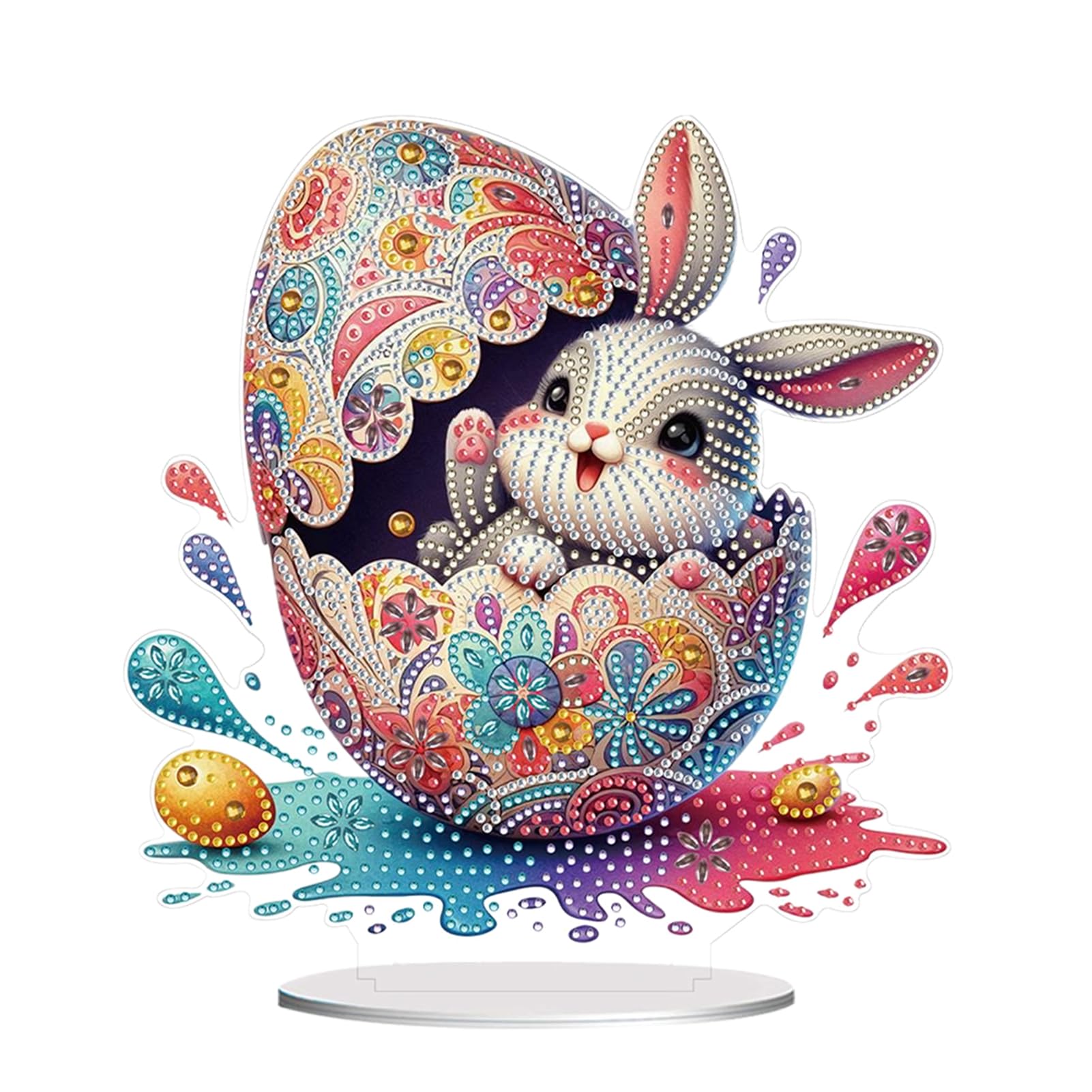 Easter Diamond Art Painting Desktop Kit with Stand, Special Shaped Diamond Art Tabletop Ornament, DIY Decor Craft Gift for Adults Beginners(Easter Egg Bunny-01)