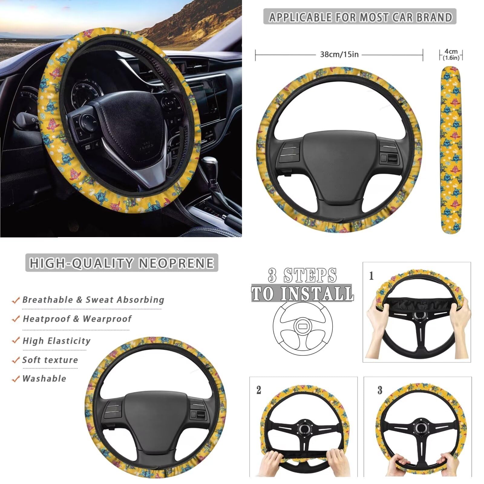 STUOARTE 4 Pack Car Seat Covers - Ocean Sea Turtle Print, Soft Elastic Universal Fit For Cars, SUV, Truck - Protects & Decorates Front & Rear Seats - View #9