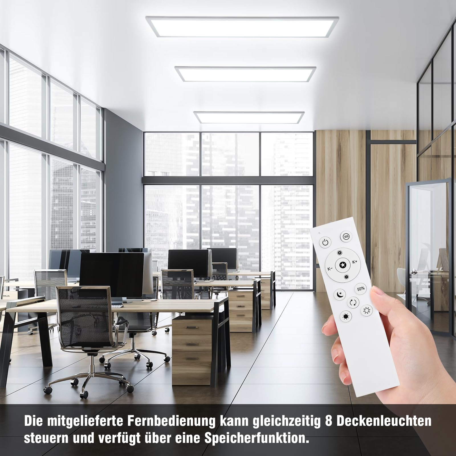 Oraymin LED Panel Deckenleuchte 120x30 CM, Lampe Wohnzimmer Mit Fernbedienung, Moderne Küchenlampe 40W 4400LM, Neutralweiße Deckenlampe Für Büro, Wohnzimmer, Küche, Schlafzimmer