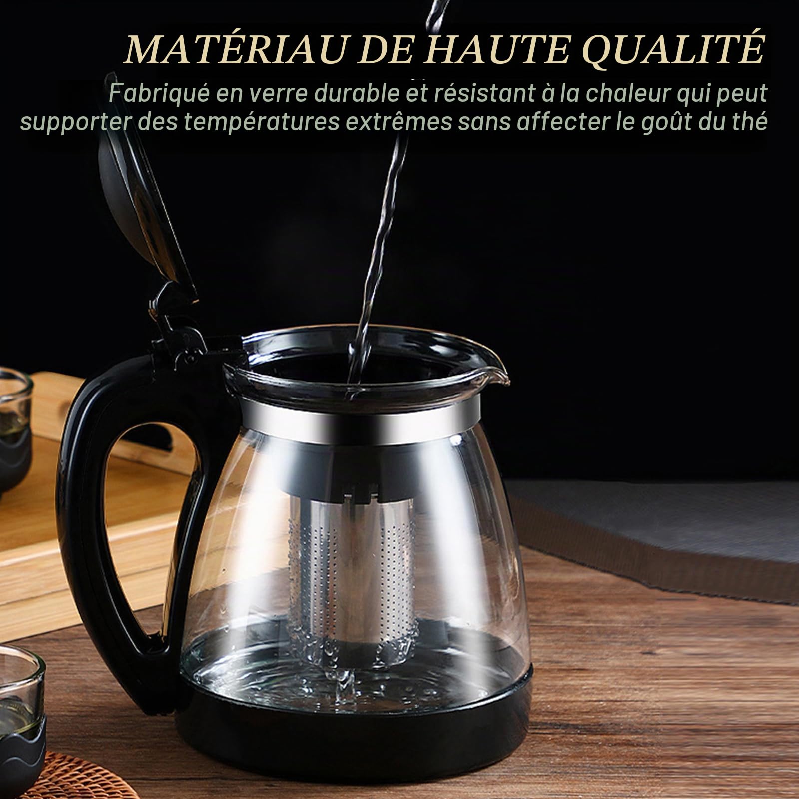 Théière en verre : WEGREAT Théière 2 l avec infuseur, théière en verre avec tamis résistant à la chaleur, nettoyage facile, convient pour infuser du thé, du thé aux fleurs, des tisanes et des sachets