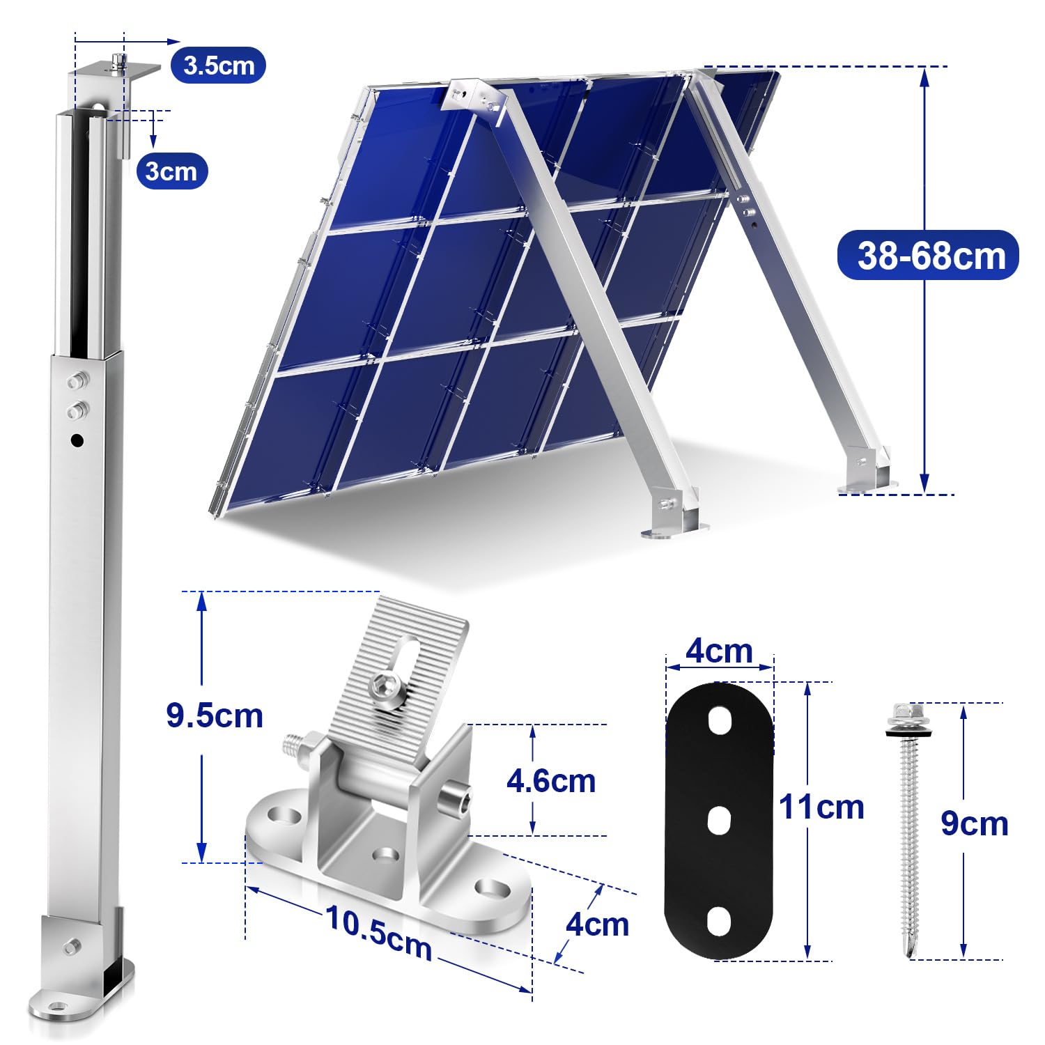 Uchwyt do panelu słonecznego, regulowany 0-60°, uchwyt na moduł solarny do elektrowni balkonowej, uchwyt modułu PV z aluminium, uchwyt solarny do płaskiego dachu, przyczepy kempingowej i łodzi
