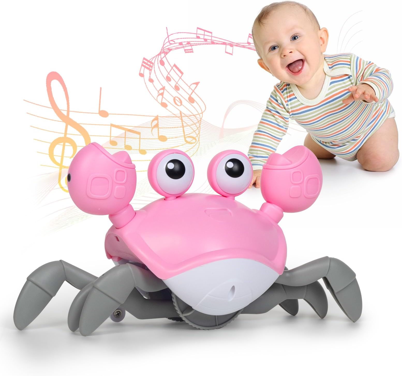Warmiehomy Crawling Crab Toy Baby Sensory Toys for 6-12 Months Birthday Gifts for Girls Age 0-12 Month Interactive Musical Educational Toys Tummy Time Crab Montessori Toys
