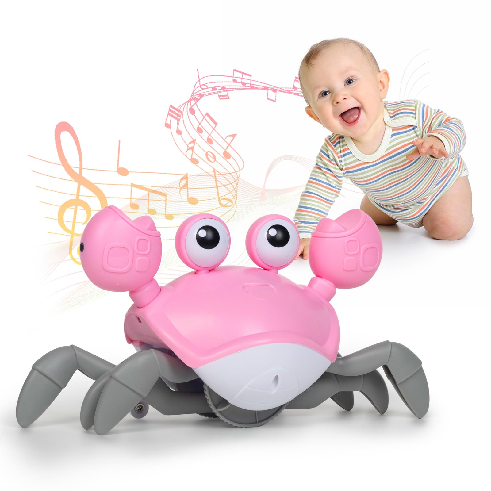 Warmiehomy Crawling Crab Toy Baby Sensory Toys for 6-12 Months Birthday Gifts for Girls Age 0-12 Month Interactive Musical Educational Toys Tummy Time Crab Montessori Toys