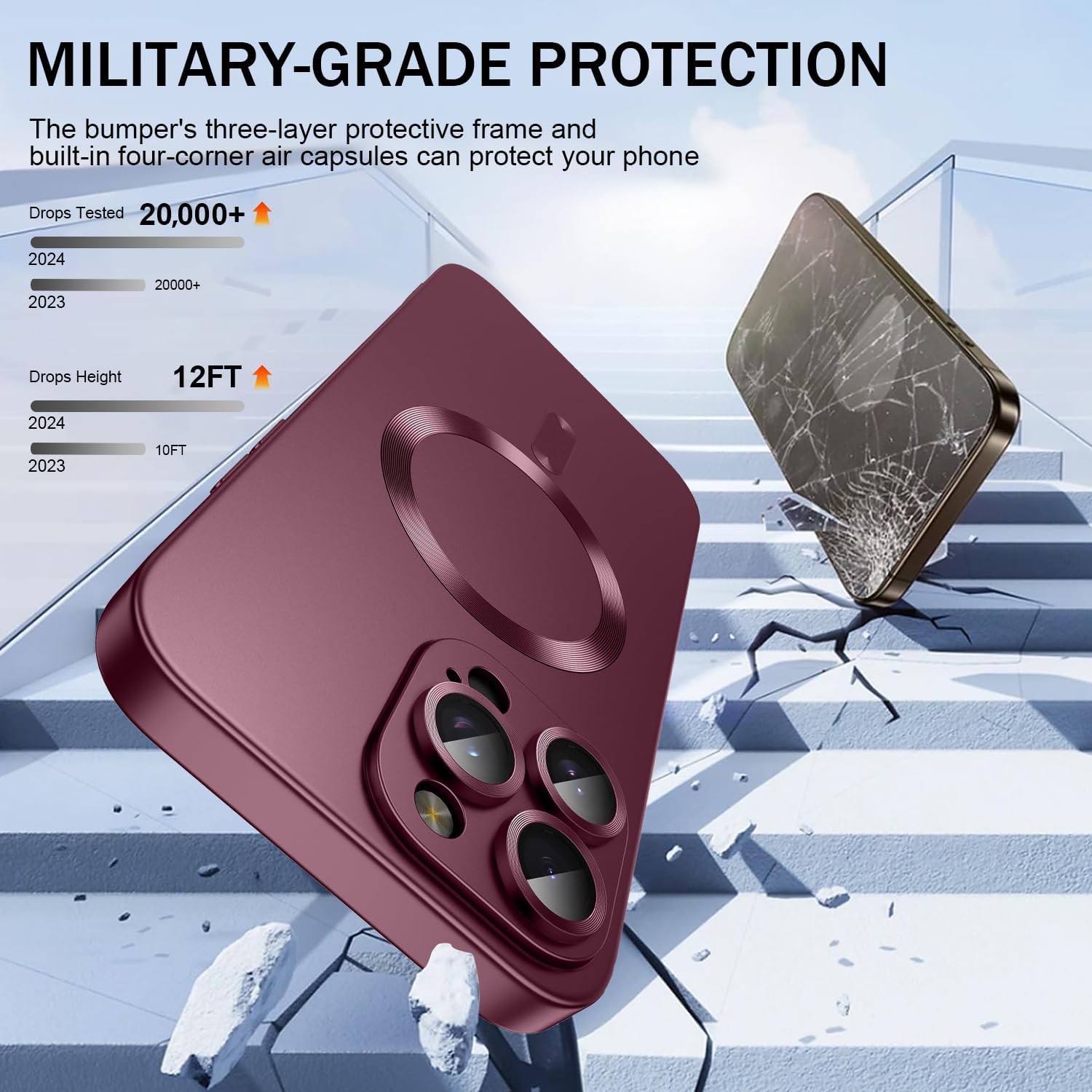 Misscase Magnetic Case for iPhone 16 Pro Max with Camera Lens Protector,Compatible with Magsafe,Full Protection Slim Anti-Scratch Soft TPU Bumper Phone Case for iPhone 16 Pro Max Wine Red - Image 4