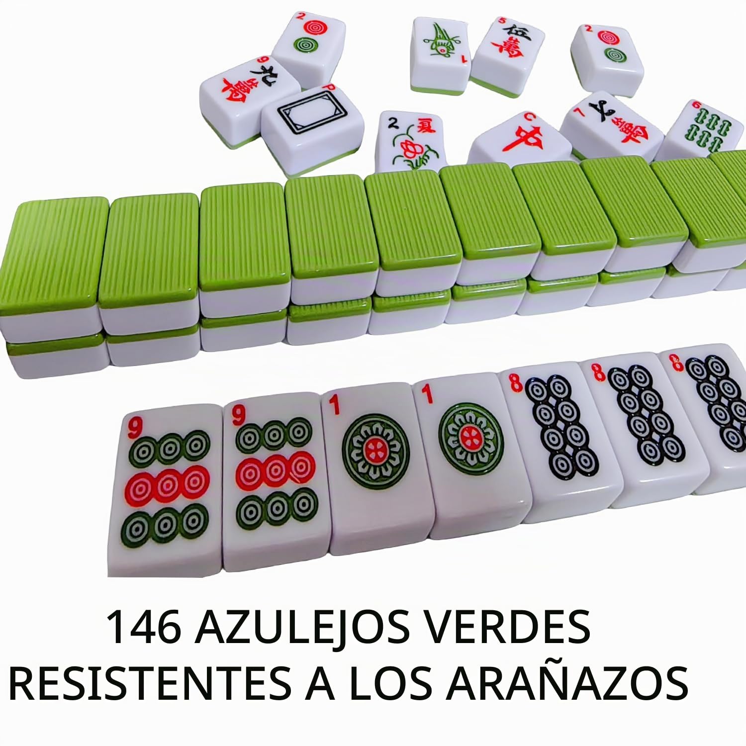 Mahjong - Juego de 144 piezas de azulejos de 3,0 x 2,25 x 1,7 cm, portátil con 3 dados, formato completo con números en inglés para viajes, fiestas, juegos familiares y adultos