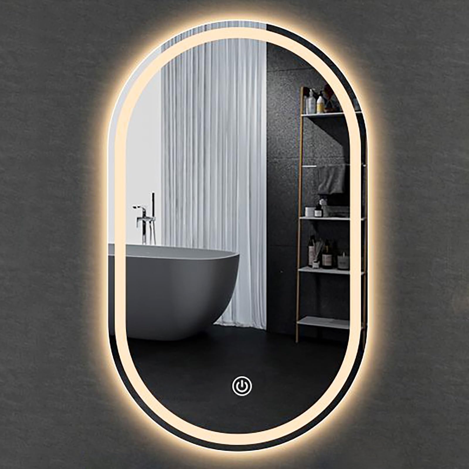 FGXHHS LED Oval with 3 Color Lights, 50x80cm Irregular Wall-Mounted Vanity Mirror, Dimmable Lighted for Living Room Bedroom Entryway Wall Decor