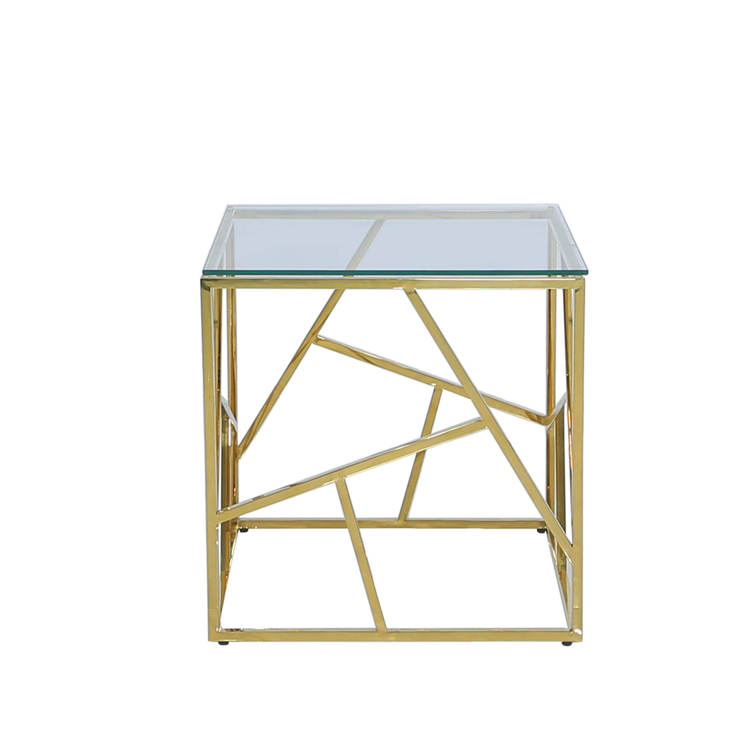 VANITY LIVINGAccent Side Table, Tempered Glass Tabletop, Sofa End Table for Living and Bedroom with Modern Roma Gold Sturdy Stainless Steel Frame