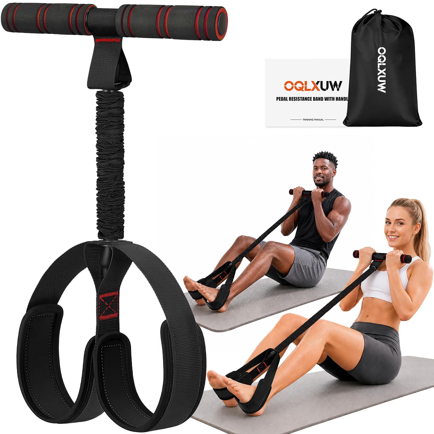 Upgraded Pedal Resistance Band with Handles for Women, Core & Abs Workout