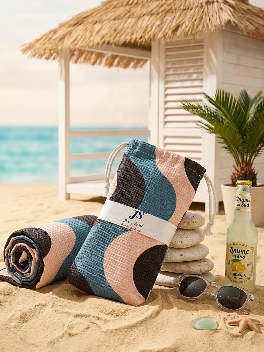 Jenny Sesal Telo Mare Microfibra Grande 90x170 cm con Borsa Regalo - Antisabbia, Asciugatura Rapida e Assorbente - Leggero, Compatto Salvaspazio - Per Spiaggia, Piscina, Palestra e Viaggio - Onde Blu