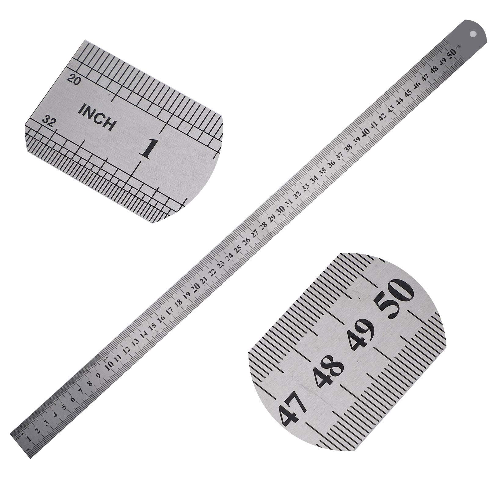 Metric Steel Ruler, Double‑Sided Scale 50cm Precision Rust-resistant Durable 2Pcs Measuring Tool, for ARCHITECTS Carpenters