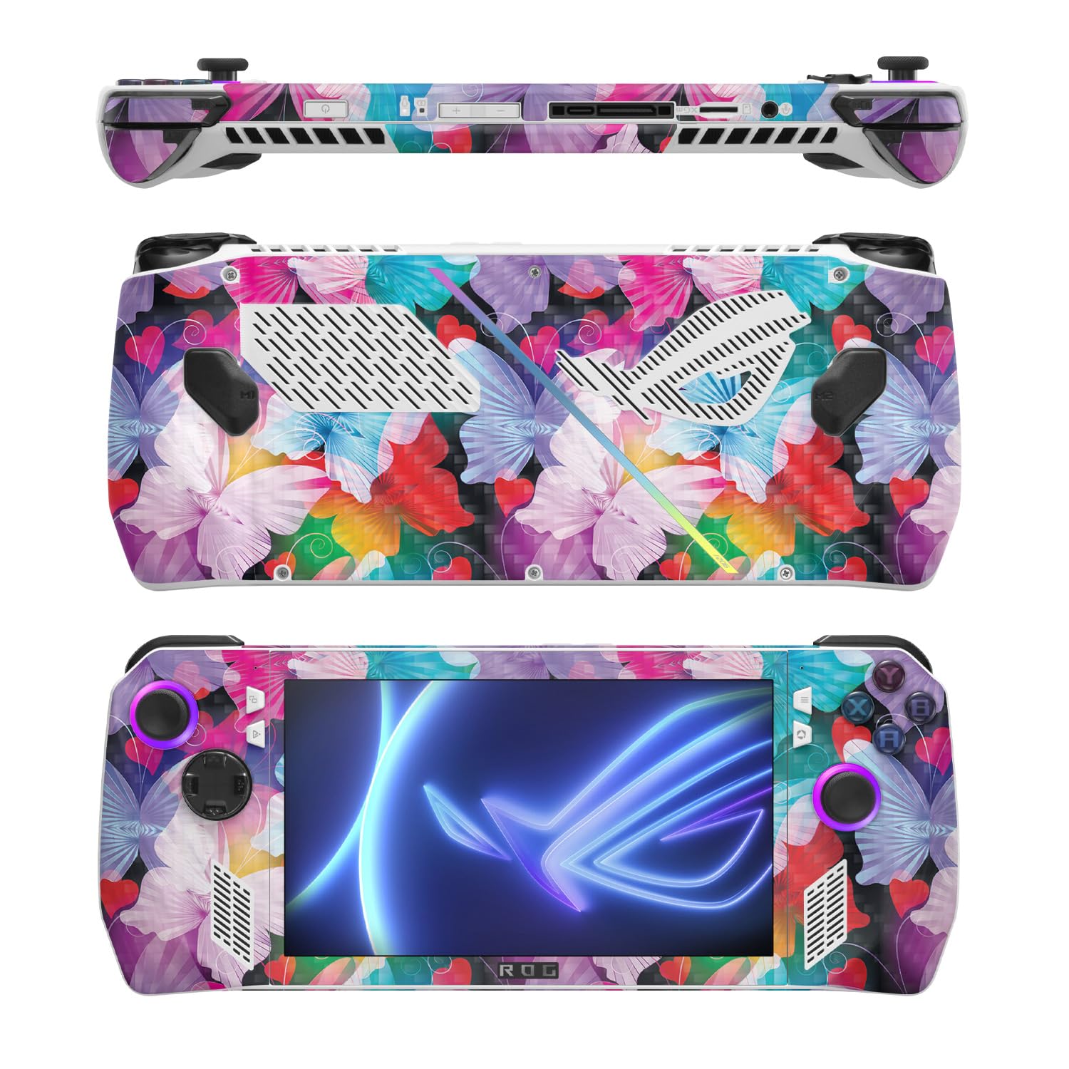 MightySkins Carbon Fiber Skin Compatible with Asus ROG Ally - Prismatic Butterflies | Protective, Durable Textured Carbon Fiber Finish | Easy to Apply