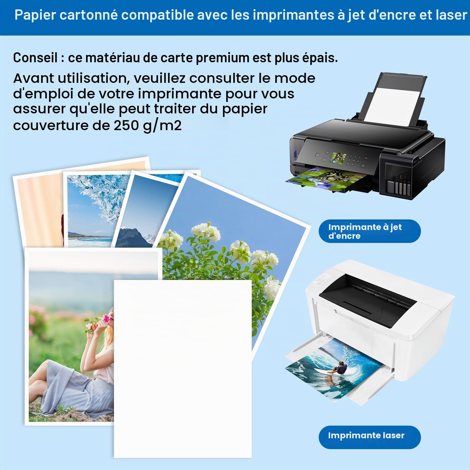 Papier cartonné blanc A4 250g/m² lot de 50 feuilles pour imprimante impressions invitations mariages DIY