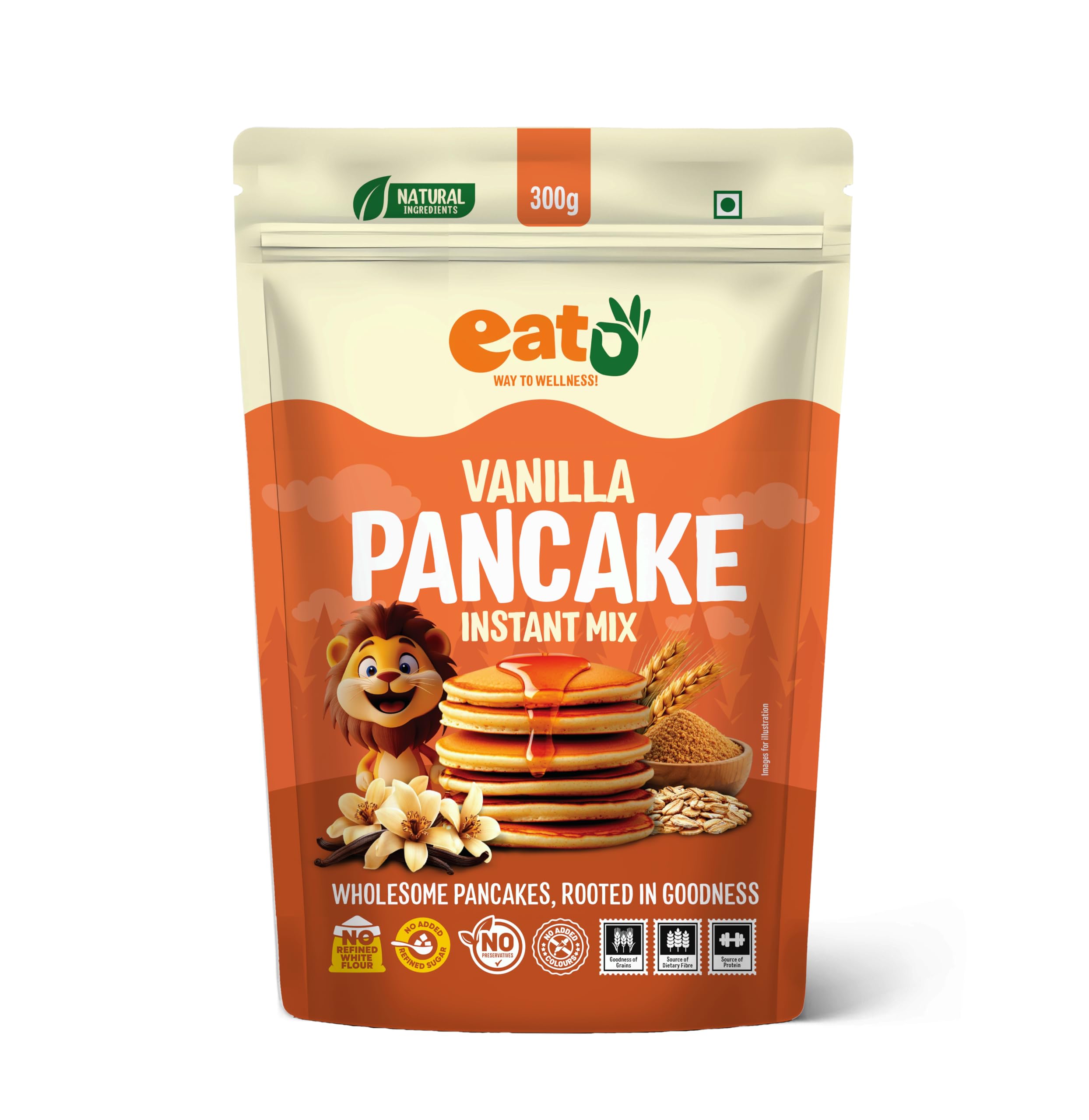 eat5 instant vanilla pancake mix 300g | no maida, no refined sugar, preservative-free | wholesome, nutritious & fluffy pancakes | high fiber, protein-rich | quick & easy breakfast or snack