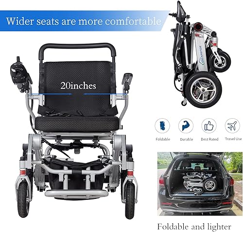 Miniatura 6 de Range - Silla de ruedas eléctrica plegable de 24 millas y 20 pulgadas para adultos, sillas de ruedas ligeras y plegables de 500 W, sillas de ruedas