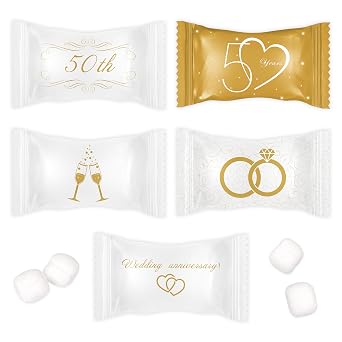 Gift Boutique 50th Wedding Anniversary Buttermints, 50th Anniversary Candy, 100 Count Individually Wrapped Cream Mints, 13 oz Party Favors