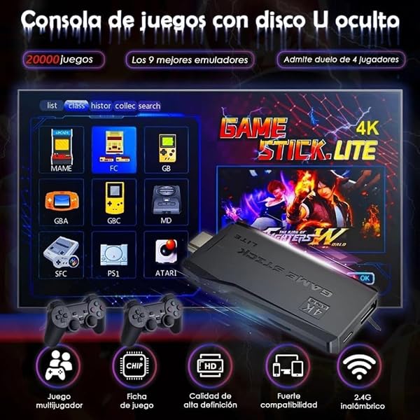 Retro Game Console with 20000+ Games, 64GB, 2 Wireless Controls, Compatible with 4K, Arcade Console Plug & Play - 3