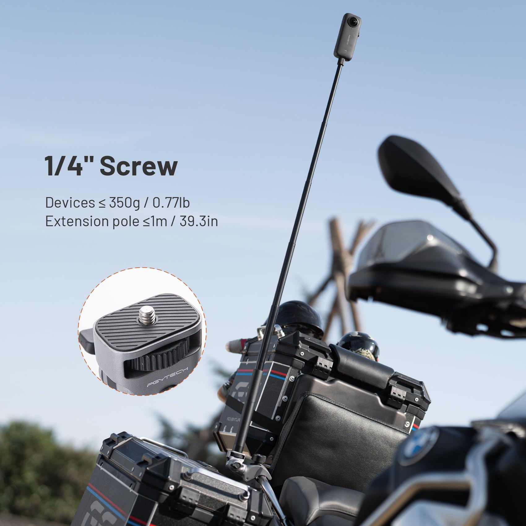 PGYTECH CapLock Super Clamp Mount Heavy Duty Robuste Klemme Aluminium Motorrad Halterung für Insta360 Ace Pro 2/X5/X4 Lenkerhalterung mit 1/4" Schraube für GoPro, für DJI OSMO, Action Kamera Zubehör