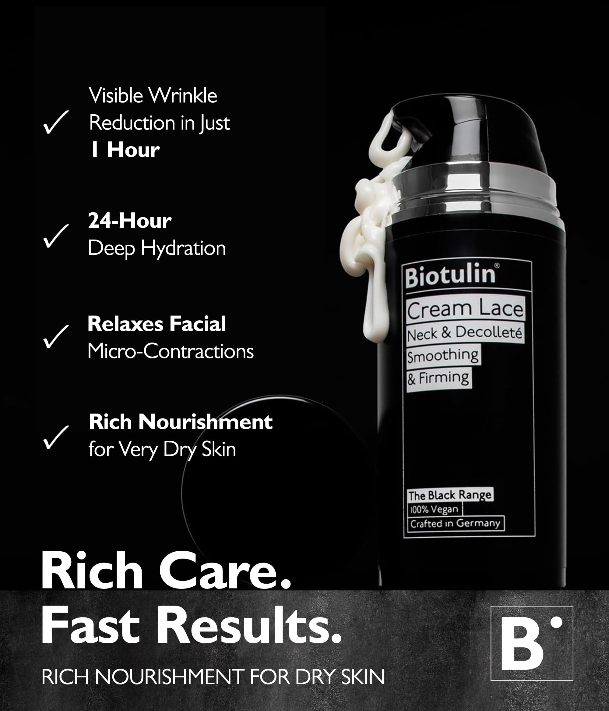 BIOTULIN Cream Lace 100ml | Lotion für ein faltenfreies Dekolleté | Anti-Aging Creme für Körper und Hals | Biotulin + vegane Aminosäuren