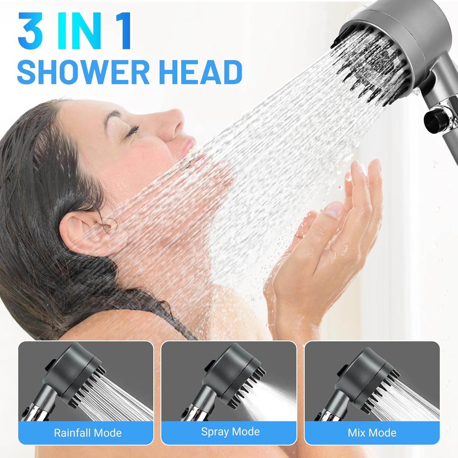 ed Shower Head with Handheld, High Prure Water Flow and 4 Spray