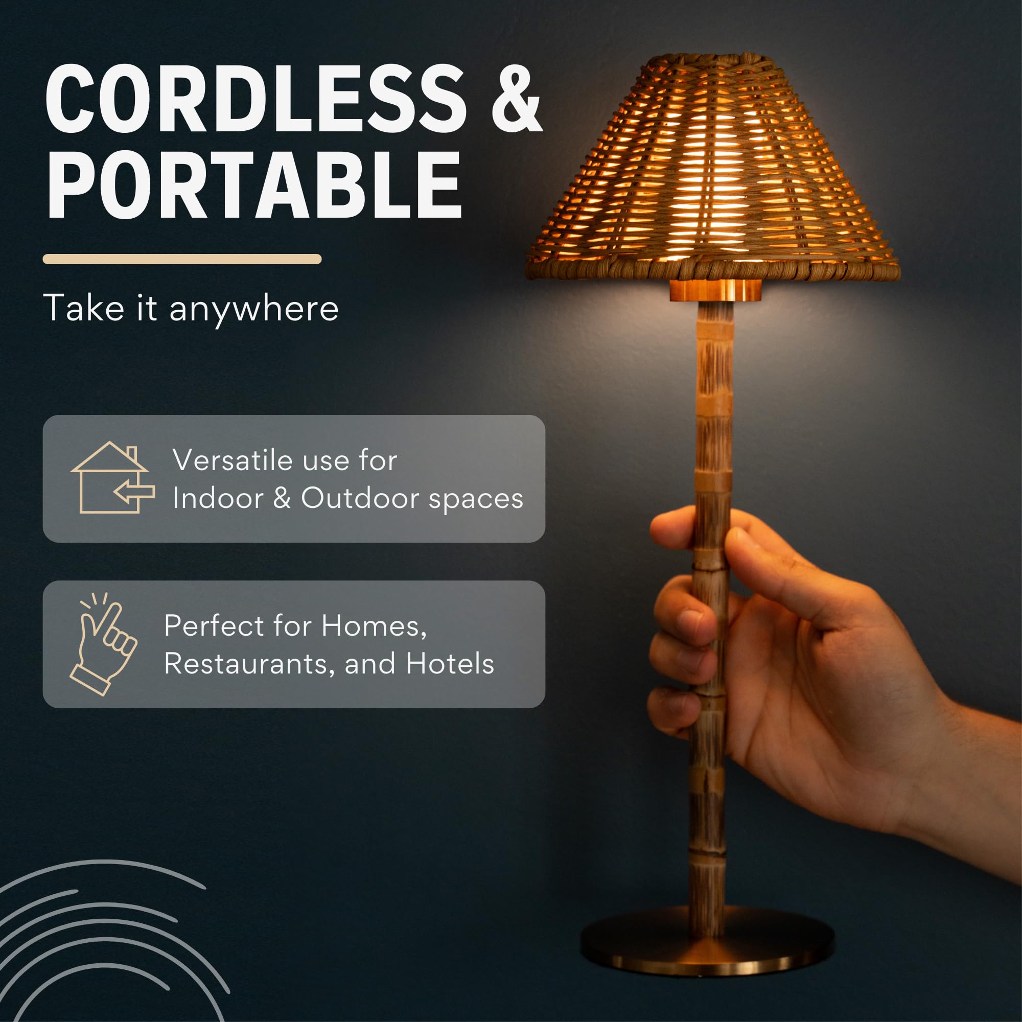 Bambus Kabellose LED Tischlampe - Wiederaufladbare 24-Stunden-Akku, Dimmbares Warmes Licht, Tragbare Kabellose Lampe mit Fernbedienung für Innen/Außen, Haus, Terrasse, Restaurant - (NATURAL RATTAN