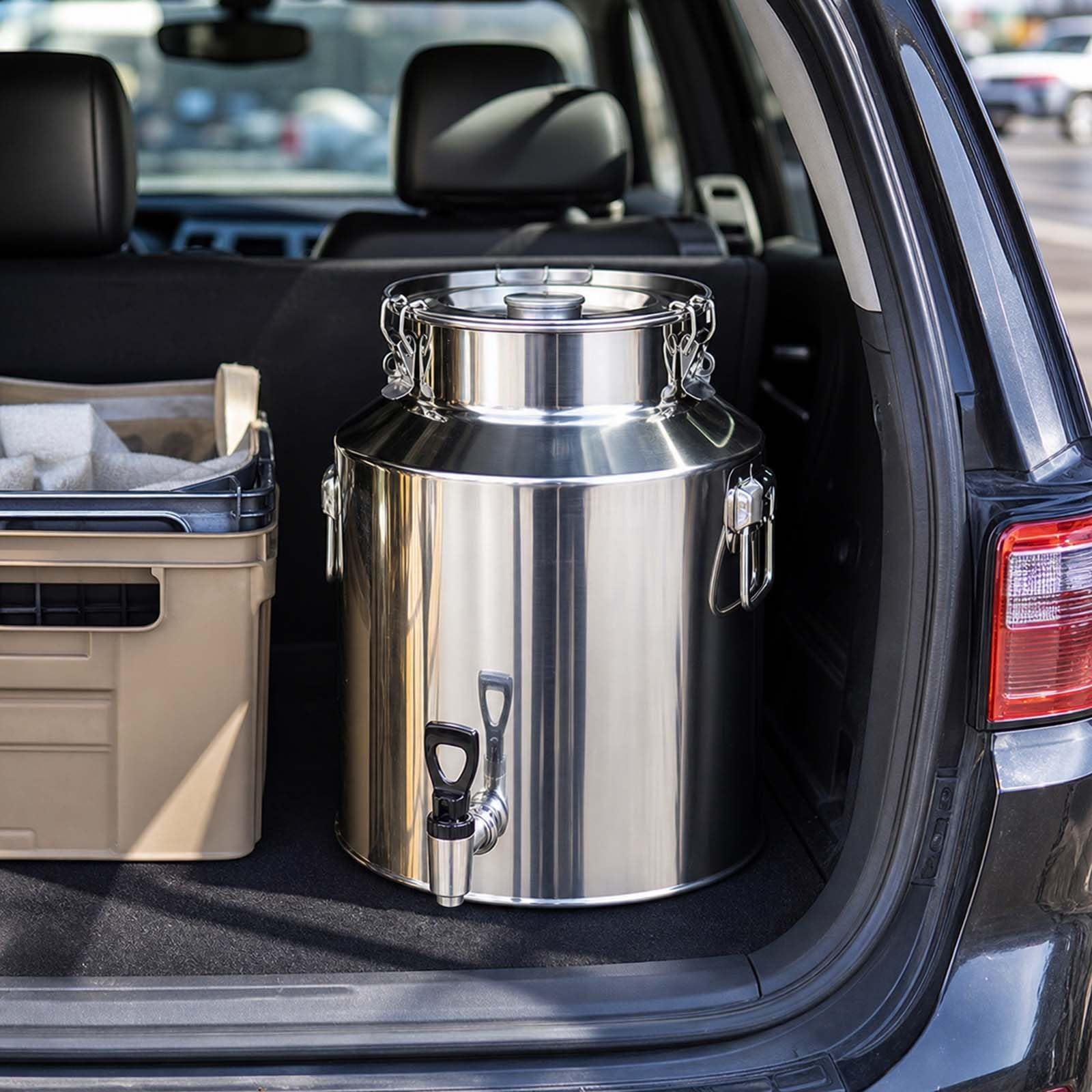 Bricco del Latte Fusto in Acciaio Inox 304 con Rubinetto, 64L 76L 88L Contenitore Alimentare con Coperchio Ermetico Antiperdita, Secchio per Conservazione Olio, Vino, Acqua e Latte
