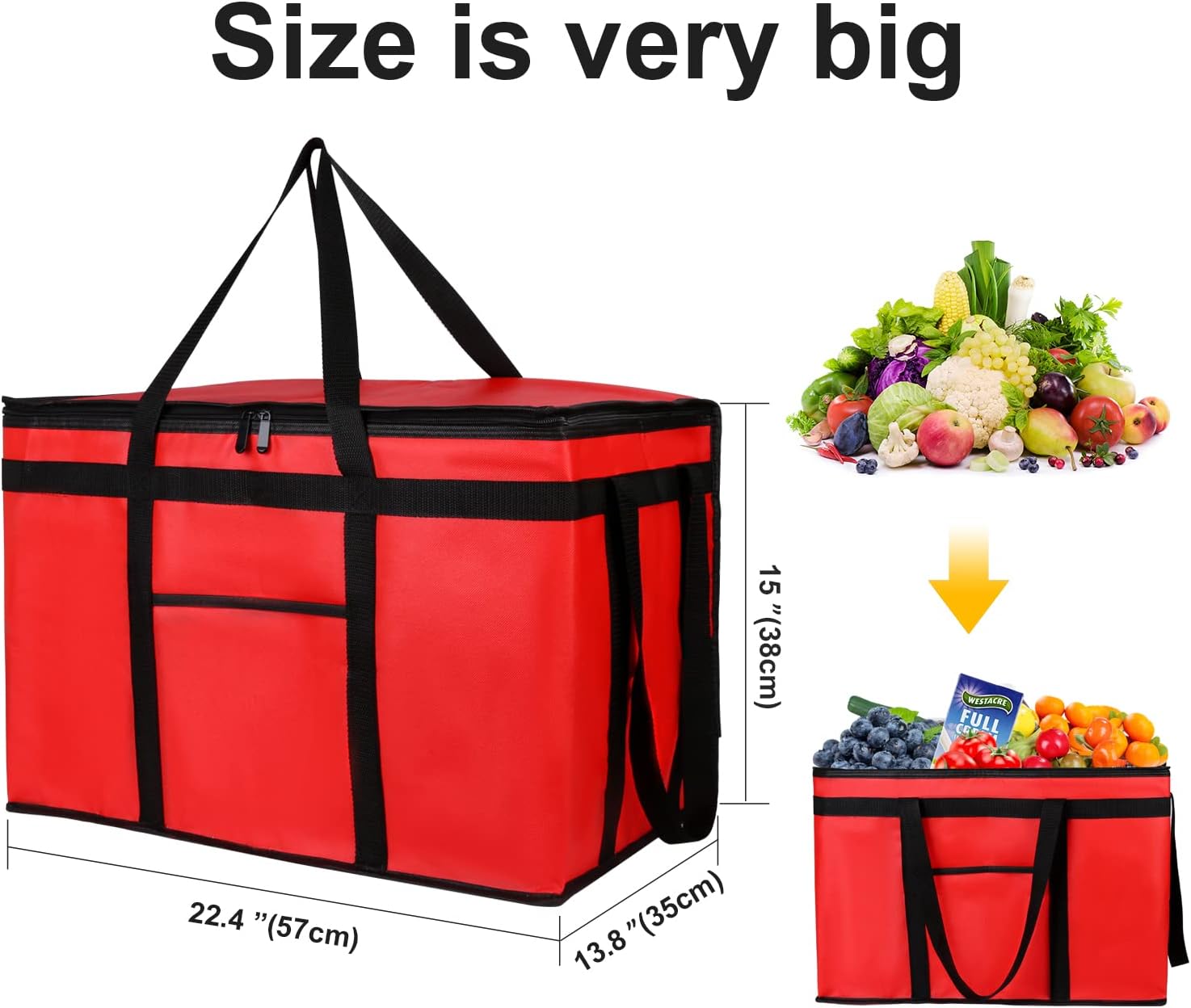Extra large XXXL Insulated Food Delivery Bag Cooler Bags Keep Food Warm Catering Therma Catering Bag for doordash 22x14x13 Cooler Bags Therma Shopper hot XXXL warming RED Pizza 22w x 14 l x 13d - Image 3