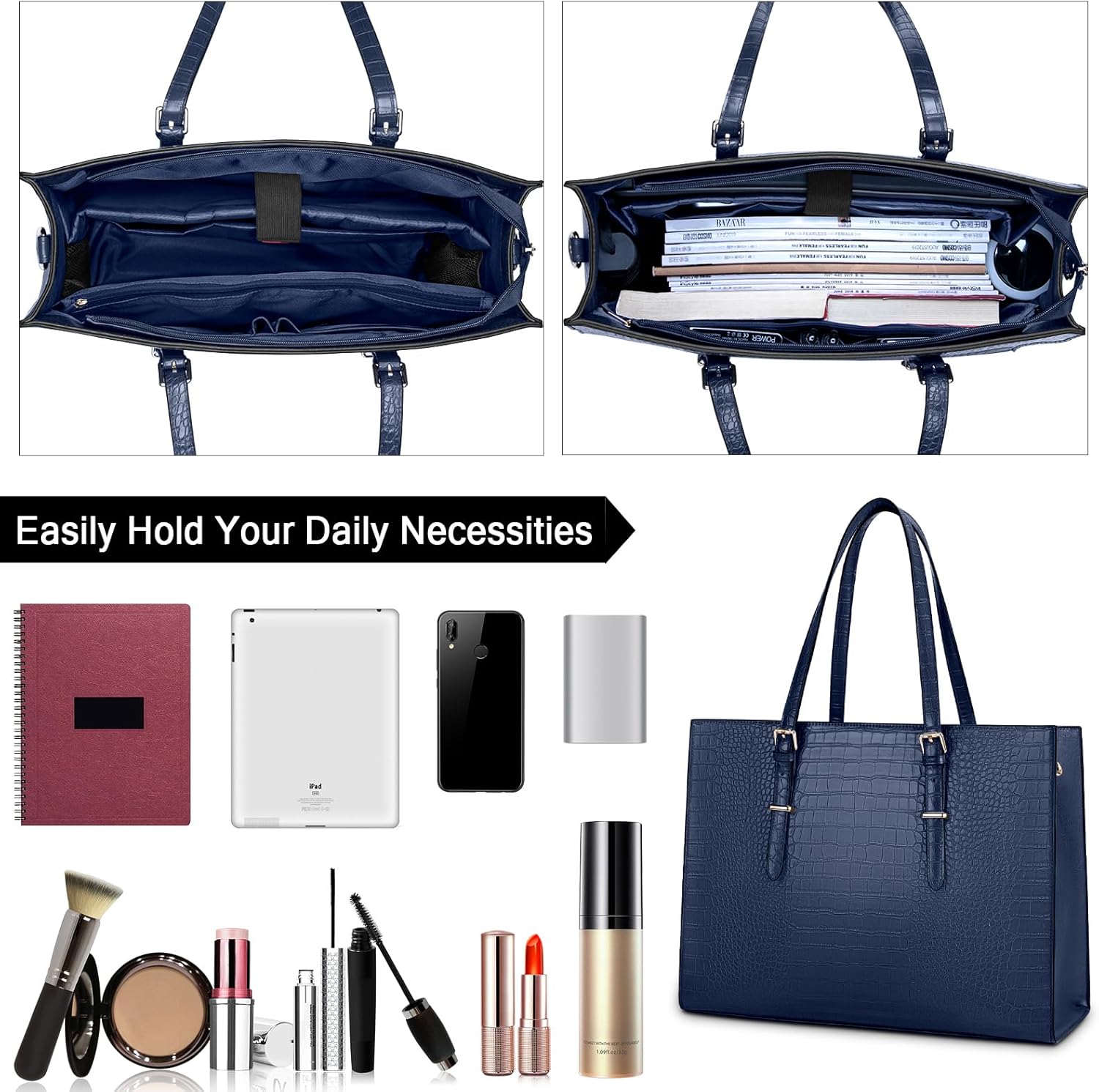 Laptop Bag for Women 15.6 Inch Laptop Tote Bag Leather Classy Computer Briefcase for Work Waterproof Handbag Professional Shoulder Bag Women Business Office Bag Large Capacity - Image 3