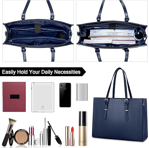 Miniatura 2 de Bolso para laptop de 15.6 pulgadas para mujer bolsa tote de mano y hombro fabricada en cuero elegante maletín profesional de gran capacidad y a