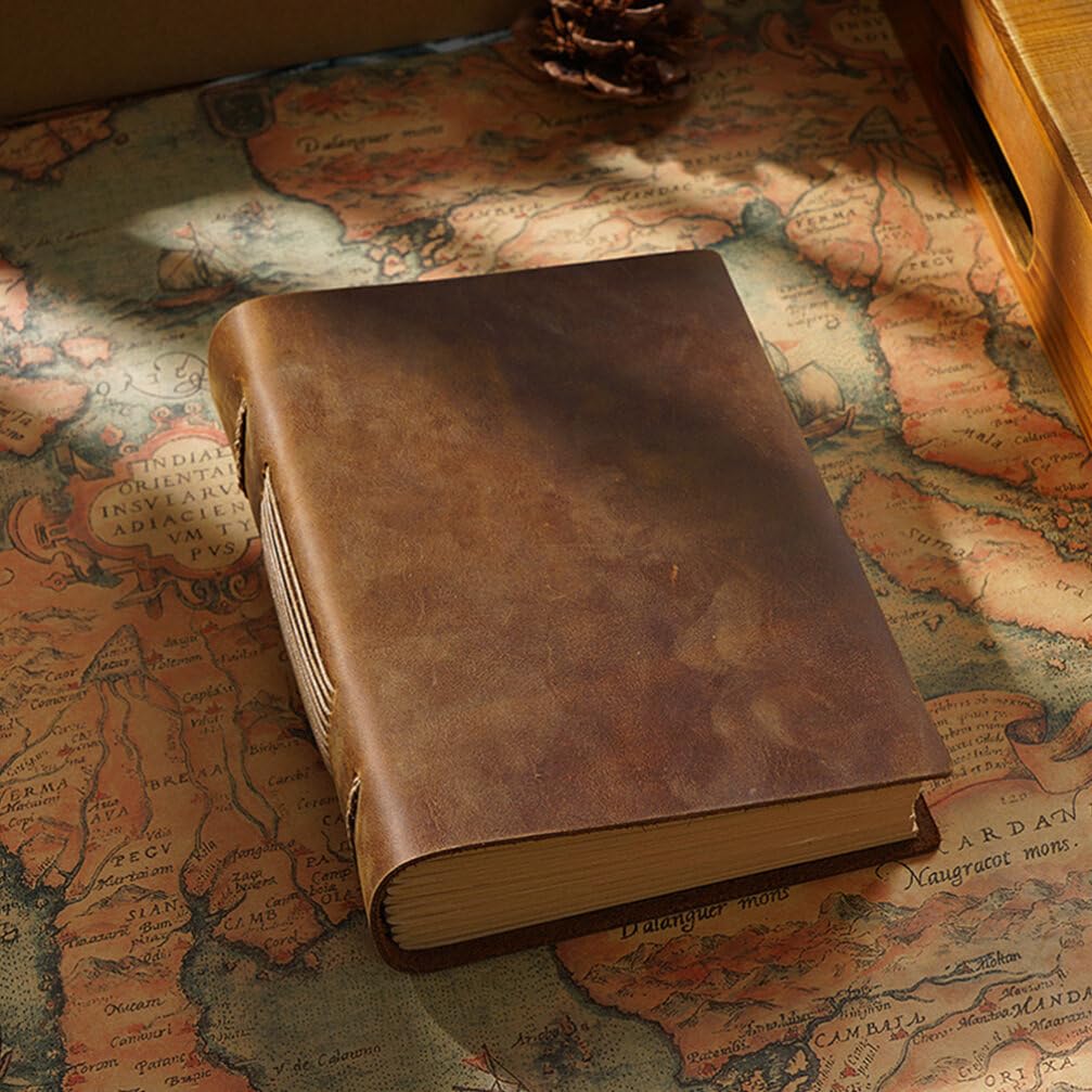 Vintage Lederjournalbuch Braun aus Rindsleder, Notizbuch für Schüler