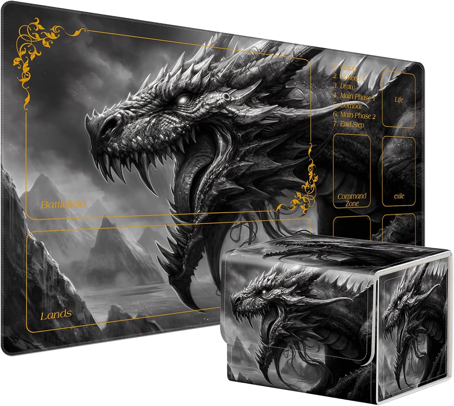 for MTG Playmat with Card Game Storage Box, Creative Pattern for MTG Card Box for TCG Playmat for Trading Card Game, Cool Dark Dragon