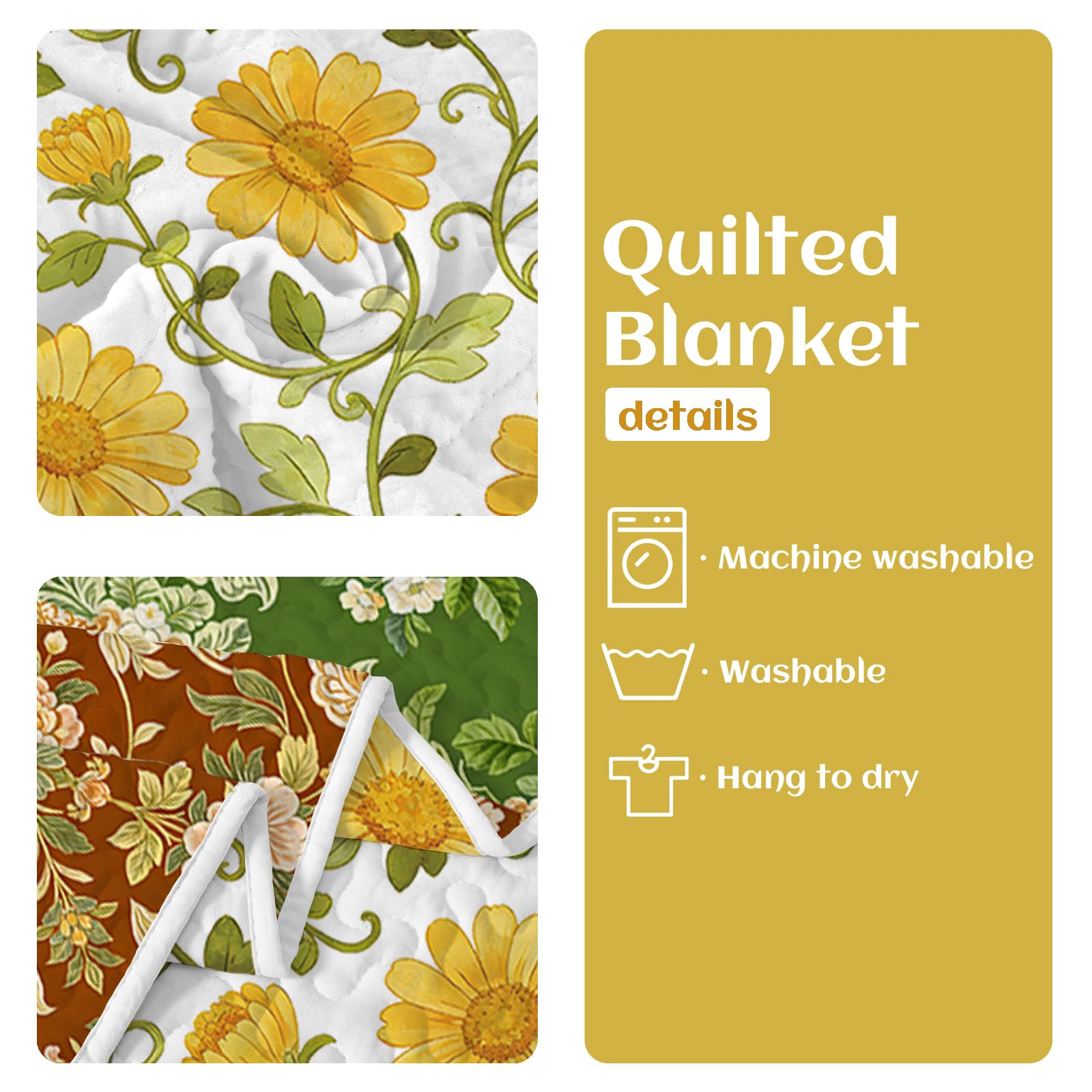 GLOBLELAND Plaid Matelassé à Motif Floral Patchwork (30) x 59cm Kaki Clair Léger et Réversible pour Canapé Fauteuil Lit Bureau Ou Chambre. Idéal comme Cadeau.