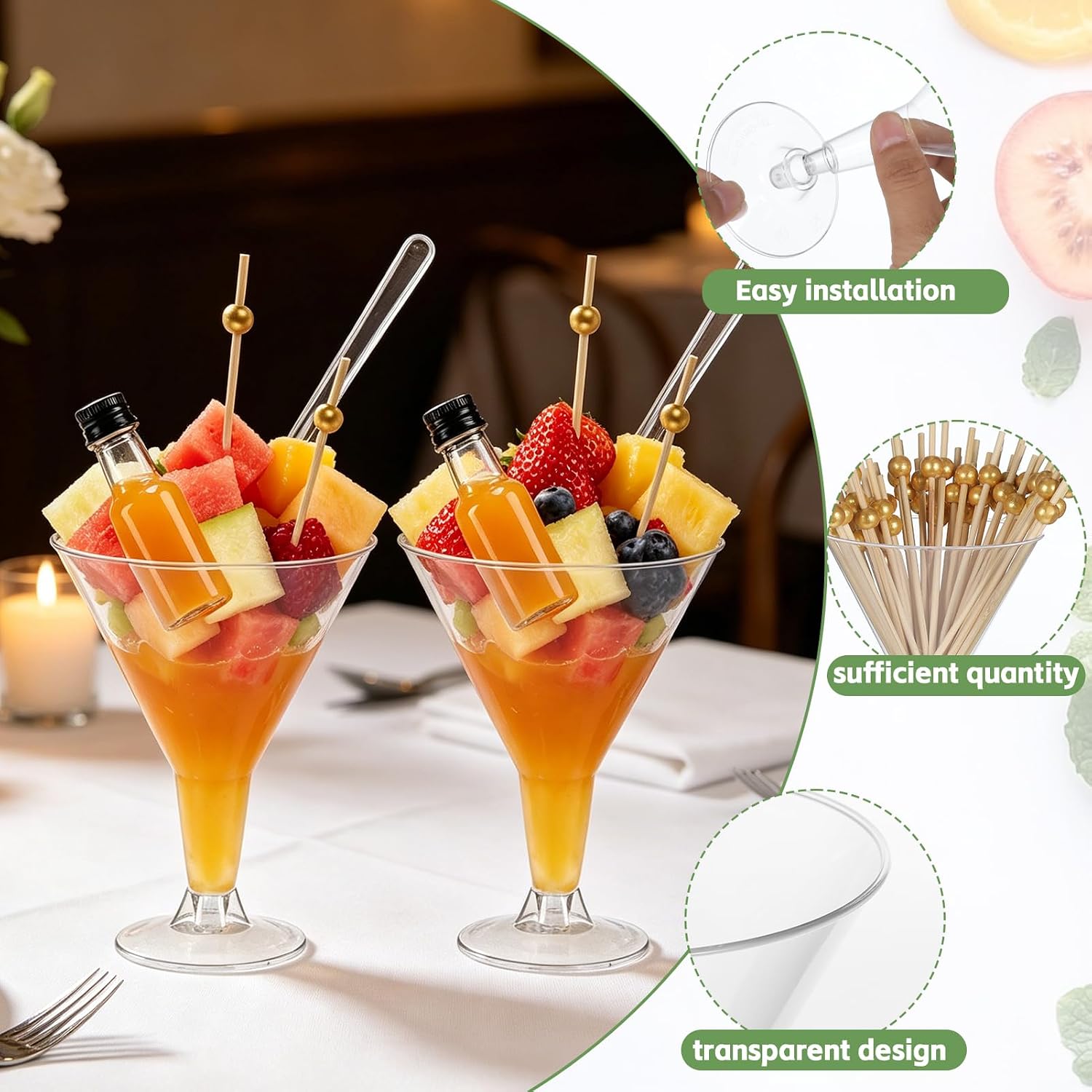 32 Sets 7 oz Clear Charcuterie Cups for Martini Party Martini Glasses Salad Appetizer Cups Dressing Alcohol Bottle Cocktail Picks for Wedding Birthday Party Appetizers Food